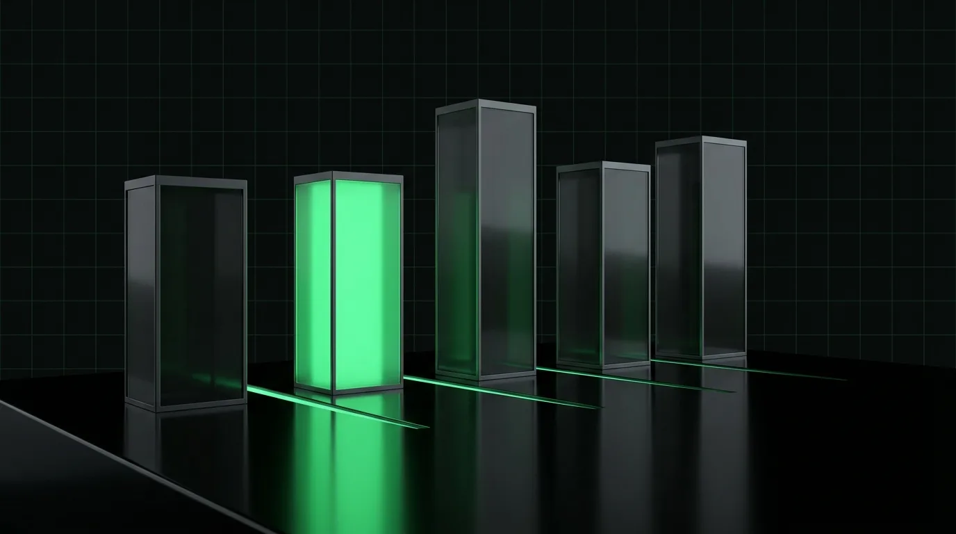 A market positioning map: vendors plotted as points of light across four quadrants